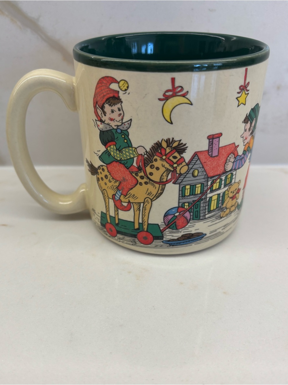 Vintage Pot Pourrie Christmas Holiday Kris’ Helpers Elf Toy Making & Santa Mug